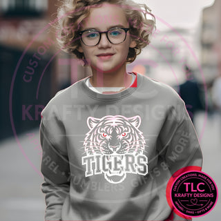 TIG4 white tigers head design on gravel gray sweatshirt