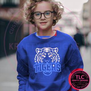 TIG4 white tigers head design on royal sweatshirt