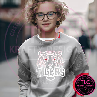 TIG4 white tigers head design on sports gray sweatshirt