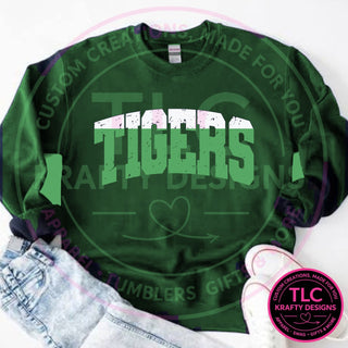 TIG6 distressed tigers design on forest green sweatshirt