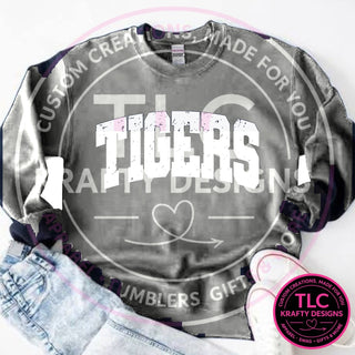 TIG6 distressed tigers design on gravel gray sweatshirt