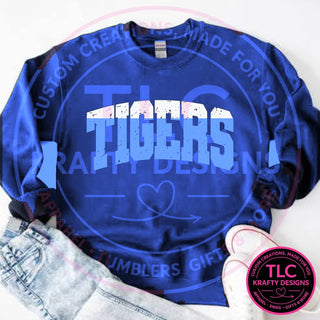 TIG6 distressed tigers design on royal sweatshirt