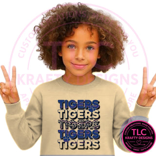 TIG7 stacked blue tigers design on sand sweatshirt