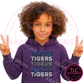 Girl wearing a purple Tigers hoodie