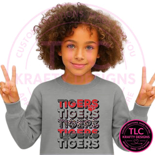 TIG8 stacked red tigers design on gravel gray sweatshirt