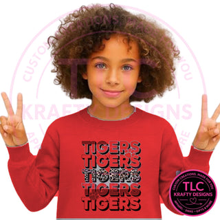 TIG8 stacked red tigers design on red sweatshirt