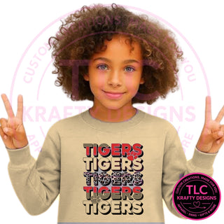 TIG8 stacked red tigers design on sand sweatshirt
