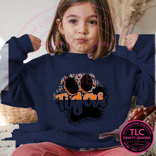 TIG9 tigers paw script design on navy sweatshirt