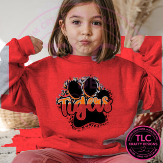 TIG9 tigers paw script design on red sweatshirt