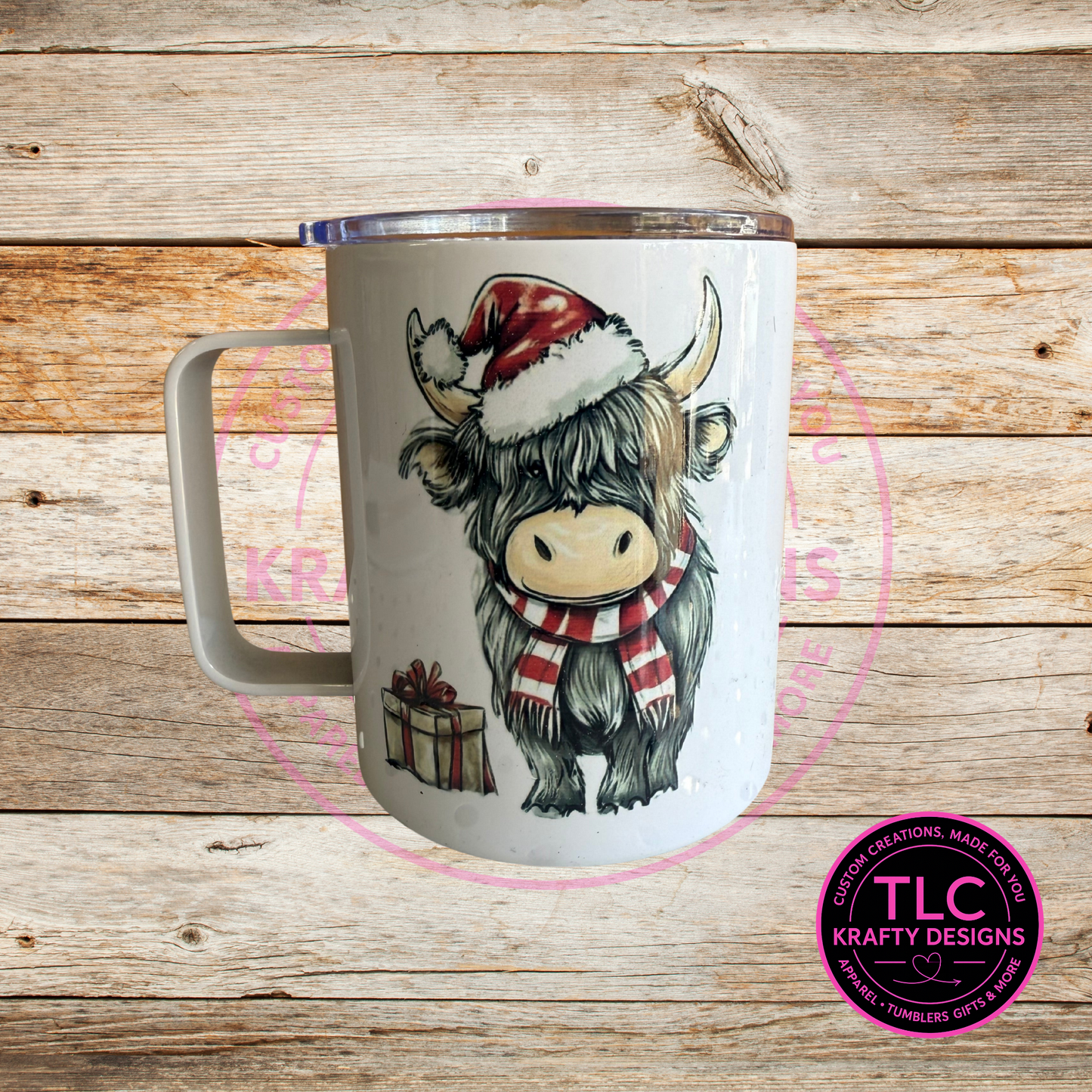 Highland Cow Christmas Mug - 12oz Travel Mug With Lid