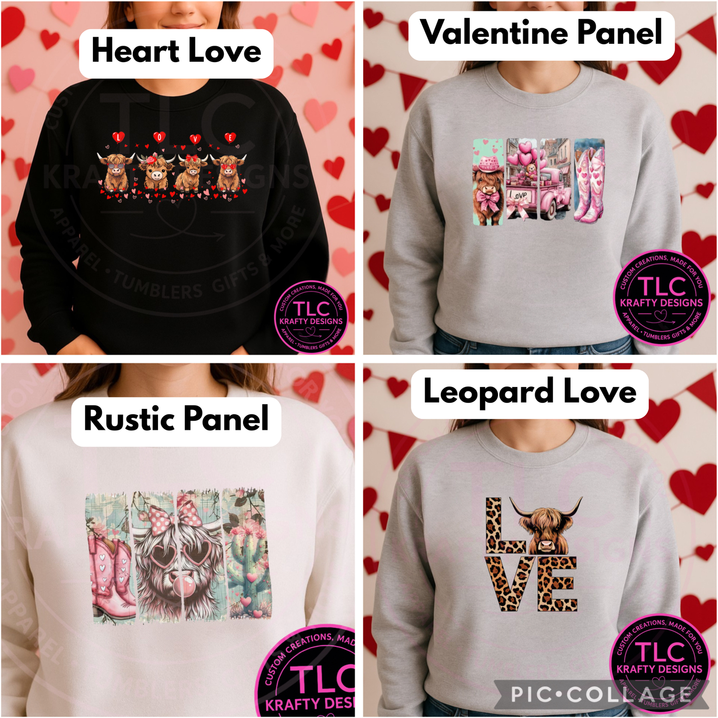 Highland Cow LOVE Valentine Sweatshirt– Panel & LOVE Cow Designs