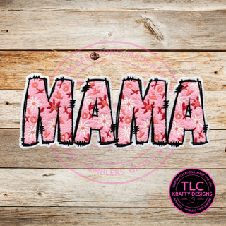 XL MAMA Pink Floral Chenille Patch - Valentine's Day Iron-On/ Sew-On Appliqué