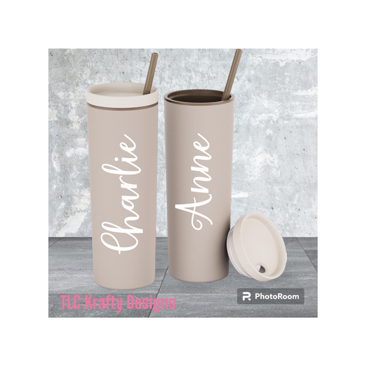 Matte White Sand Personalized Versatile acrylic Tumbler designed for customization, making it ideal for weddings, bachelorette parties, or birthdays