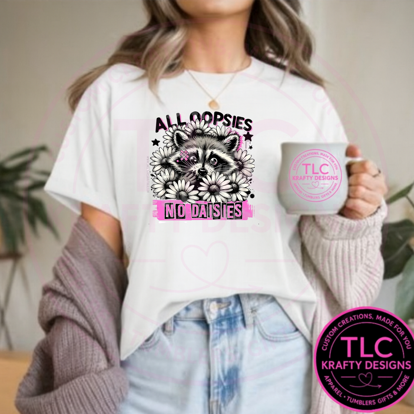 All Oopsies No Daisies Raccoon Graphic Shirt & Sweatshirt – Funny Floral Animal Apparel