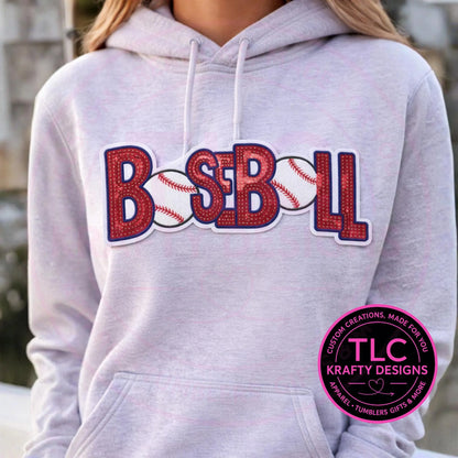 Baseball Chenille and Sequin Patch Sweatshirt – Chenille Patch Sports Mom Apparel | Game Day Baseball Shirt | Custom Fan Gear