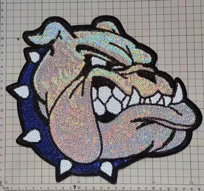 XL Bulldog Sequin Patch Blue Collar – Spirit Wear Iron-On / Sew-On Appliqué CK