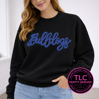 Bulldogs fuzzy chenille patch mockup - Blue patch on Black