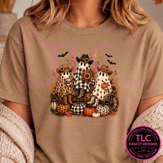 Cowboy ghosts western Halloween shirt - three cowboy ghosts with pumpkins