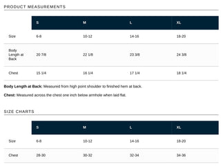 Bella + Canvas BC3001Y size chart - youth sizes