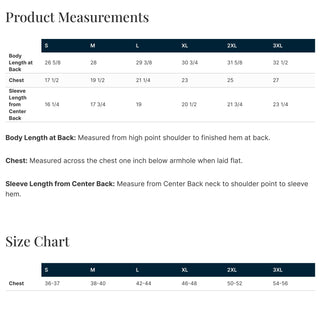 Comfort Colors 1745 size chart - adult sizes