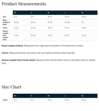 Comfort Colors 1745Y size chart - youth sizes