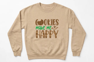 Cookies Make Me Happy design on Sand crewneck sweatshirt