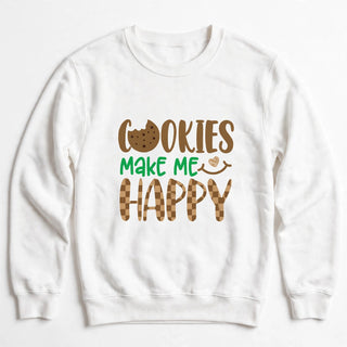 Cookies Make Me Happy design on White crewneck sweatshirt