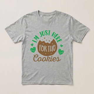 CK3 Just Here For The Cookies design flat-lay on Sport Grey tee