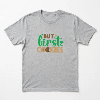 CK4 But First Cookies design on Sport Grey short-sleeve t-shirt
