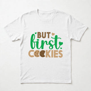 CK4 But First Cookies design on White short-sleeve t-shirt