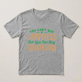 CK5 Happiness Is Cookies design flat-lay on Sport Grey tee