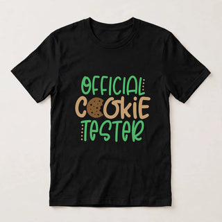 CK6 Official Cookie Tester design flat-lay on Black tee