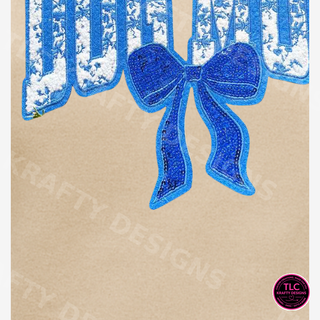 Blue Dog Mom chenille and sequin patch close-up