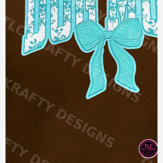 Mint Green Dog Mom chenille and sequin patch close-up
