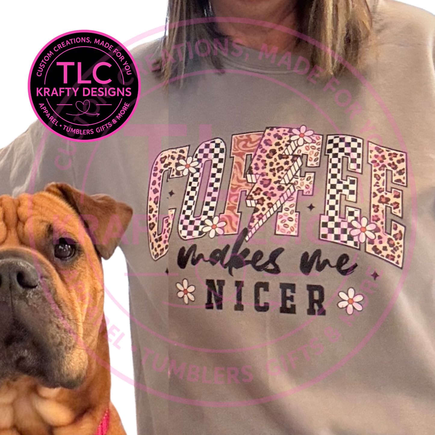 Coffee Makes Me Nicer Glitter Silk Screen Transfer - Ready To Press Glitter Design Transfer