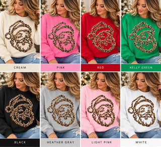 Leopard Santa fuzzy patch crewneck sweatshirt color options