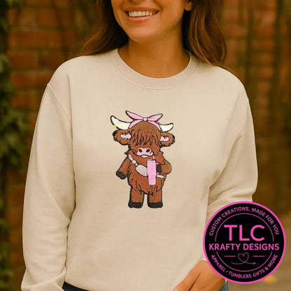 XL Highland Cow Valentine Patch – Chenille Iron-On / Sew-On Applique CK