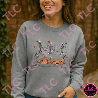 Dancing Skeleton Shirt, Fall Breeze Autumn Leaves Tee, Spooky Dancing Skeletons Sweatshirt, Fall Halloween Shirt - Comfort Colors mockup