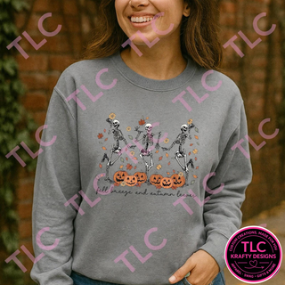 Dancing Skeleton Shirt, Fall Breeze Autumn Leaves Tee, Spooky Dancing Skeletons Sweatshirt, Fall Halloween Shirt - Gildan mockup