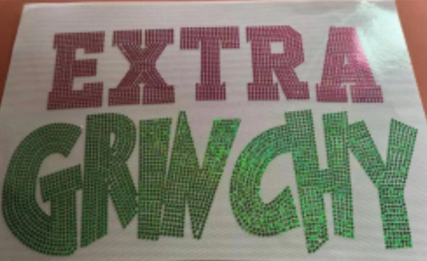 Extra Grinchy Spangle Transfer | Holiday Sparkle Iron-On | Funny Holiday Heat Transfer | Ready to Press Christmas Shirt Design CK