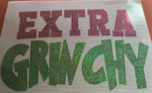 Extra Grinchy Spangle Transfer | Holiday Sparkle Iron-On | Funny Holiday Heat Transfer | Ready to Press Christmas Shirt Design CK