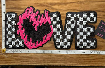 XL LOVE Sequin Patch - Valentine's Day Iron-On/ Sew-On Appliqué