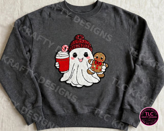 Holiday Ghost Patch Sweatshirt - Dark Heather