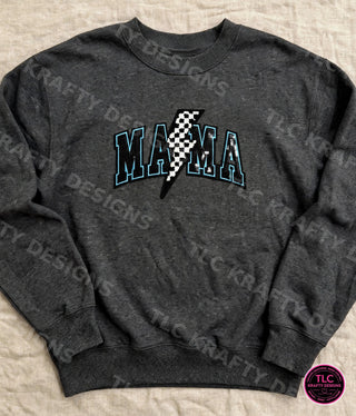 Mama Lightning Bolt Patch Sweatshirt - Dark Heather (Blue)