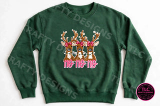 Reindeer Ho Ho Ho Patch Sweatshirt - Forest Green