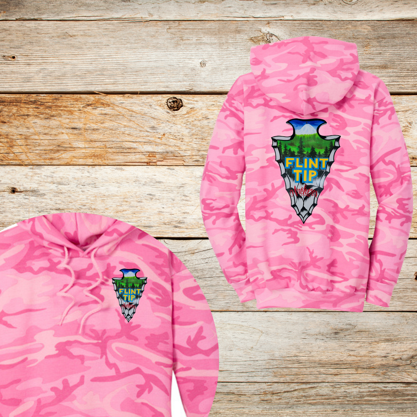 Flint Tip Archery Camo Sweatshirt – Outdoor Sportswear with Custom Arrowhead Design