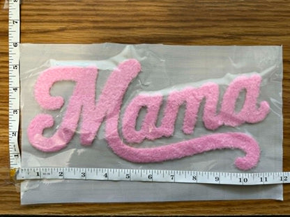 XL MAMA Pink Fuzzy Chenille Patch - Mom Life Heat Press/ Iron-On Appliqué