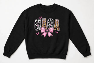 GAGA cow print varsity design on black sweatshirt