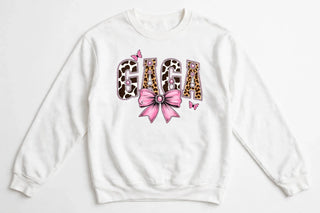 GAGA cow print varsity design on white sweatshirt