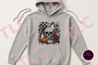 Floral Skull Halloween Hoodie, Skull and Pumpkin Sweatshirt, Spooky Floral Shirt, Gothic Halloween Tee, Halloween Skull Gift - Comfort Colors mockup